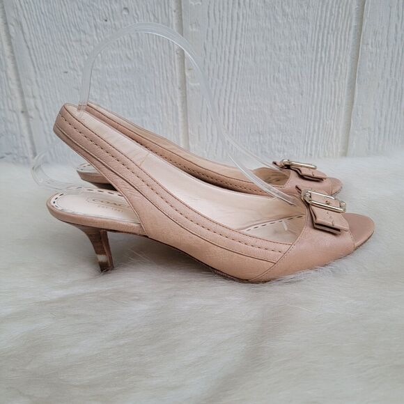 Coach Miranda nude leather peep toe sling back buckle heels shoes wmns sz 8.5 - Picture 3 of 8